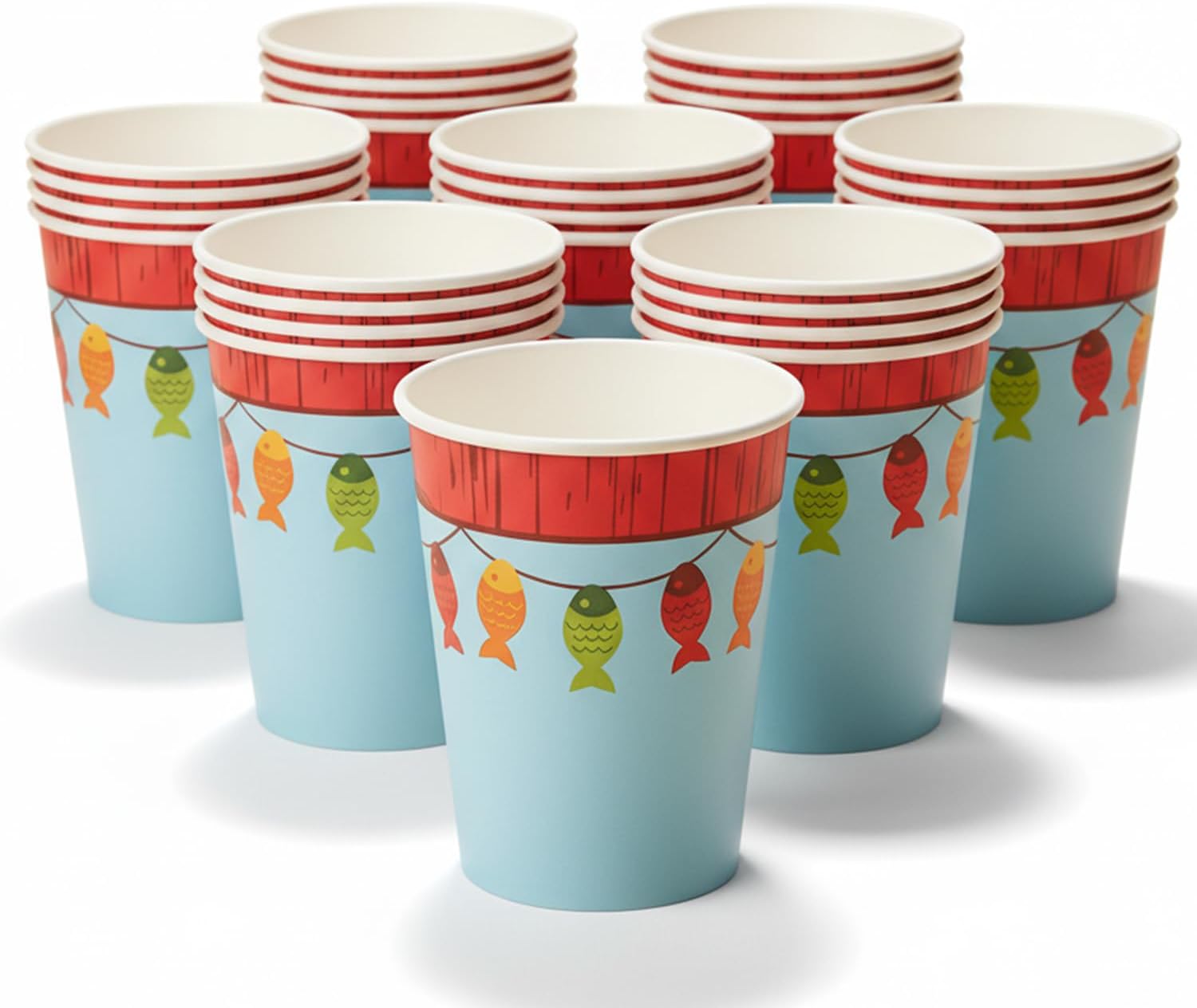 Fun Express - Little Fisherman 9oz Paper Cups for Birthday - Party Supplies - Print Tableware - Print Cups - 8 Pieces