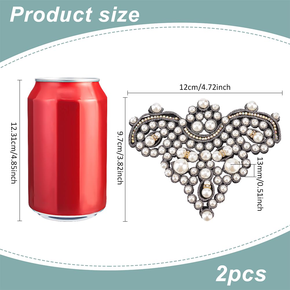 FINGERINSPIRE 2PCS Pearl Shoe Patches Black Sew on Rhinestone Imitation Pearl Beaded Applique DIY Crafts Applique Patches Glitter Pearl Floral Pattern Patches Decorative Appliques for Costume Decor - Image 2