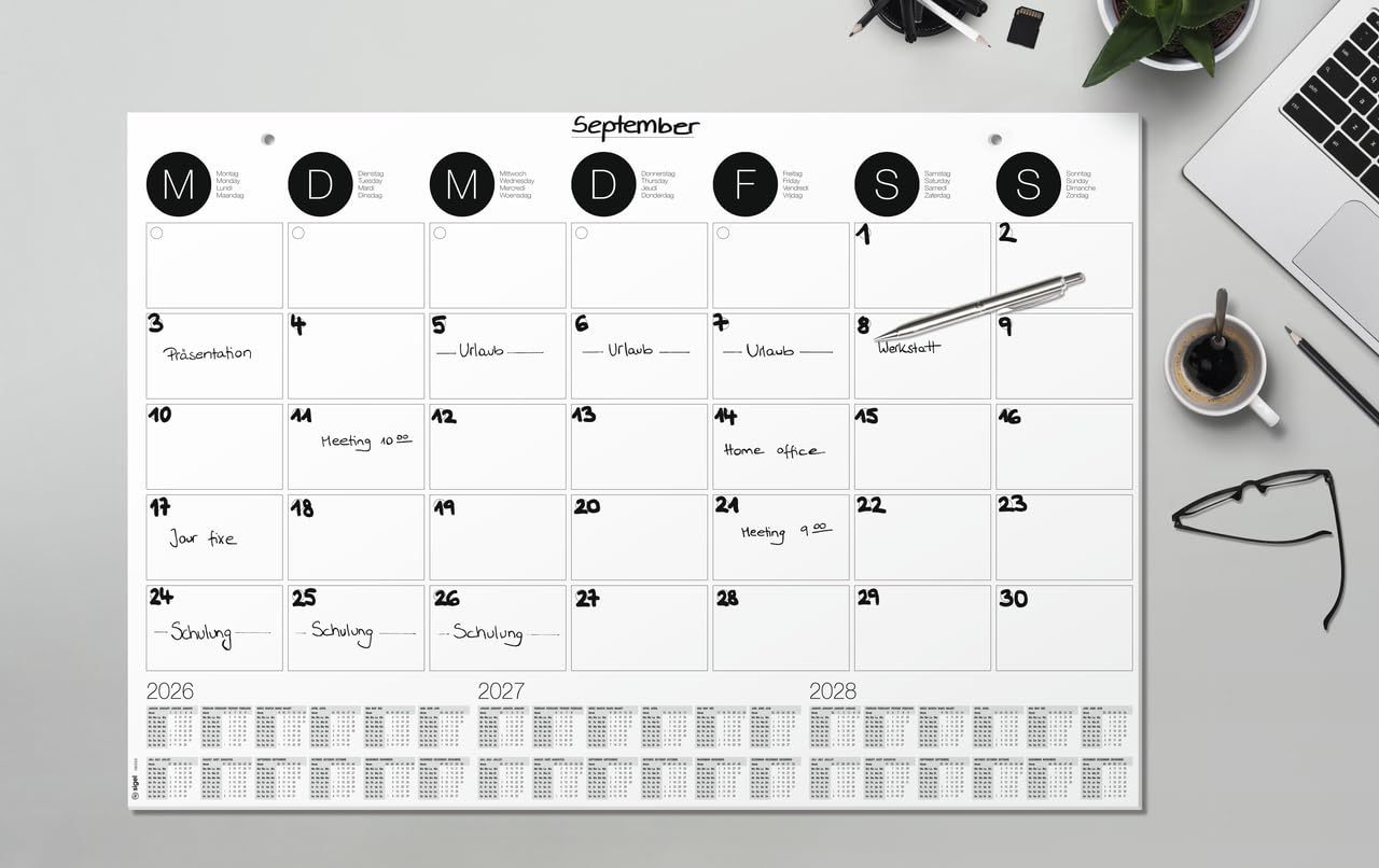 SIGEL H6550 Paper desk pad- monthly planner - grey - approx. A2-2026/2027/2028 - DE/EN/FR/NL - 12 sheets - FSC-certified - Image 2
