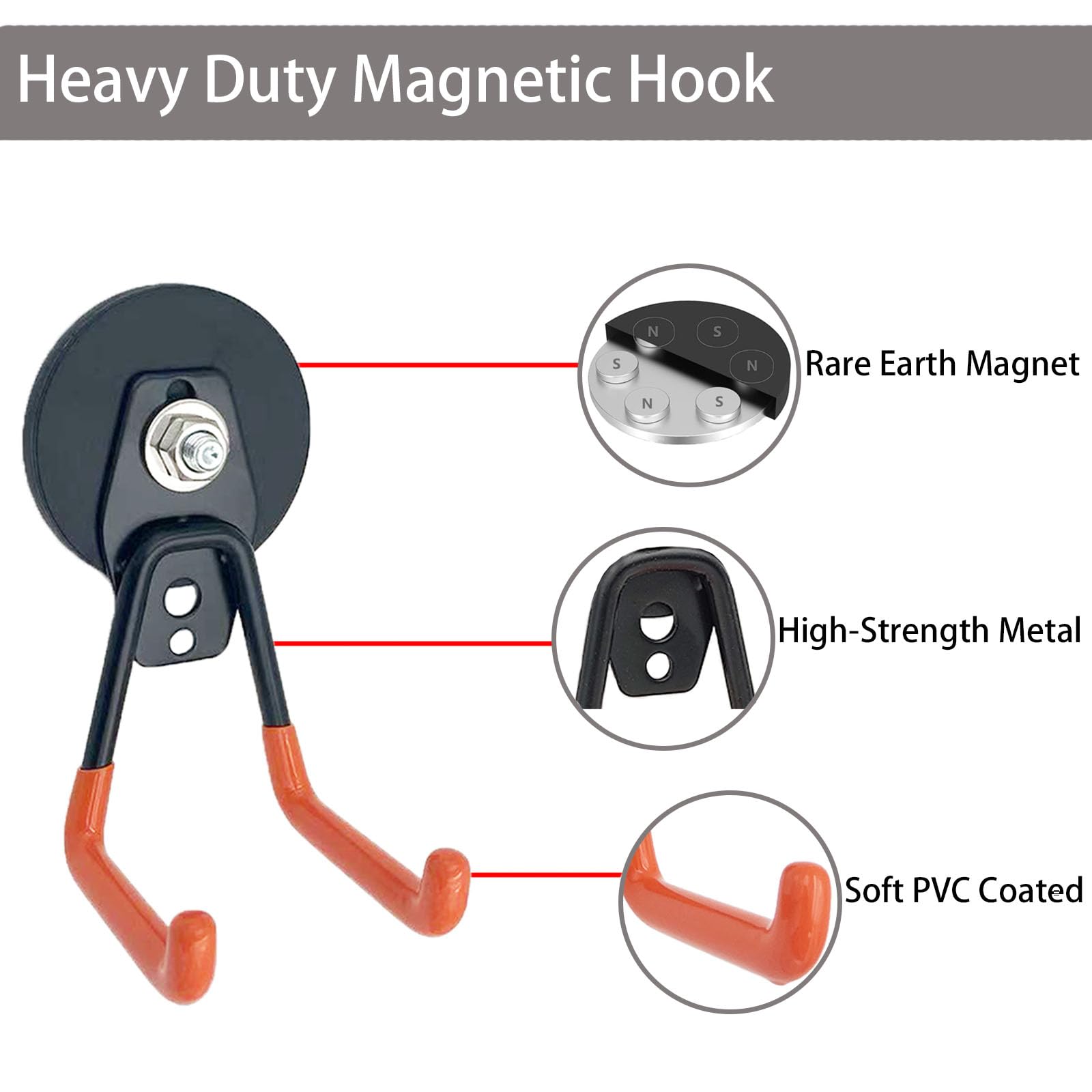 2 ganci magnetici heavy-duty per garage, grandi e potenti, per trapani elettrici, attrezzi da giardino, tubi, pannelli forati – uso interno/esterno