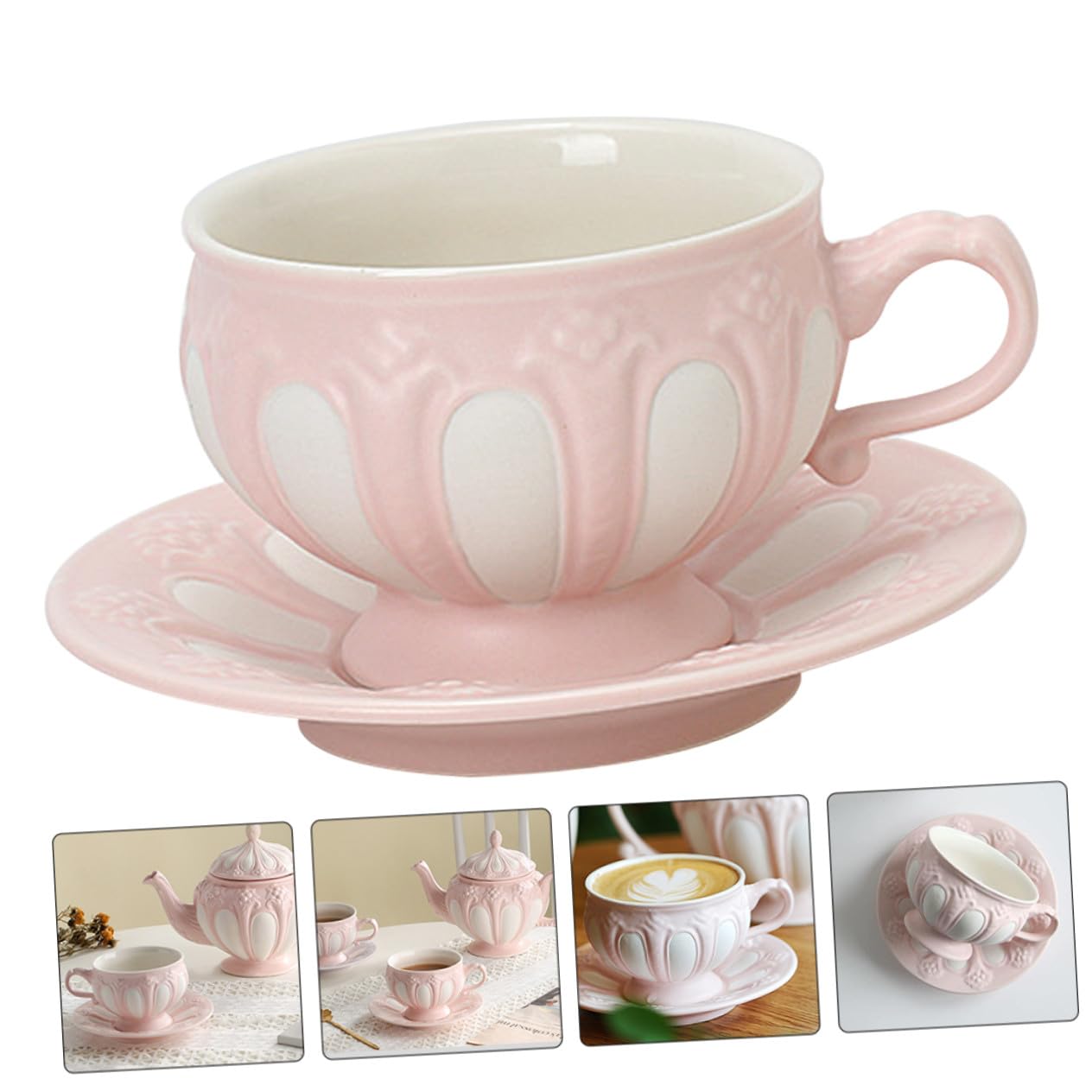 Homoyoyo Juego de Taza de Té y Platillo Rosa 2 Piezas de Cerámica