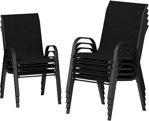 Miniatura 33 de UDPATIO Juego de 2 sillas de patio, sillas de comedor apilables plateadas para exteriores con respaldo alto, silla de tela de textileno transpirable