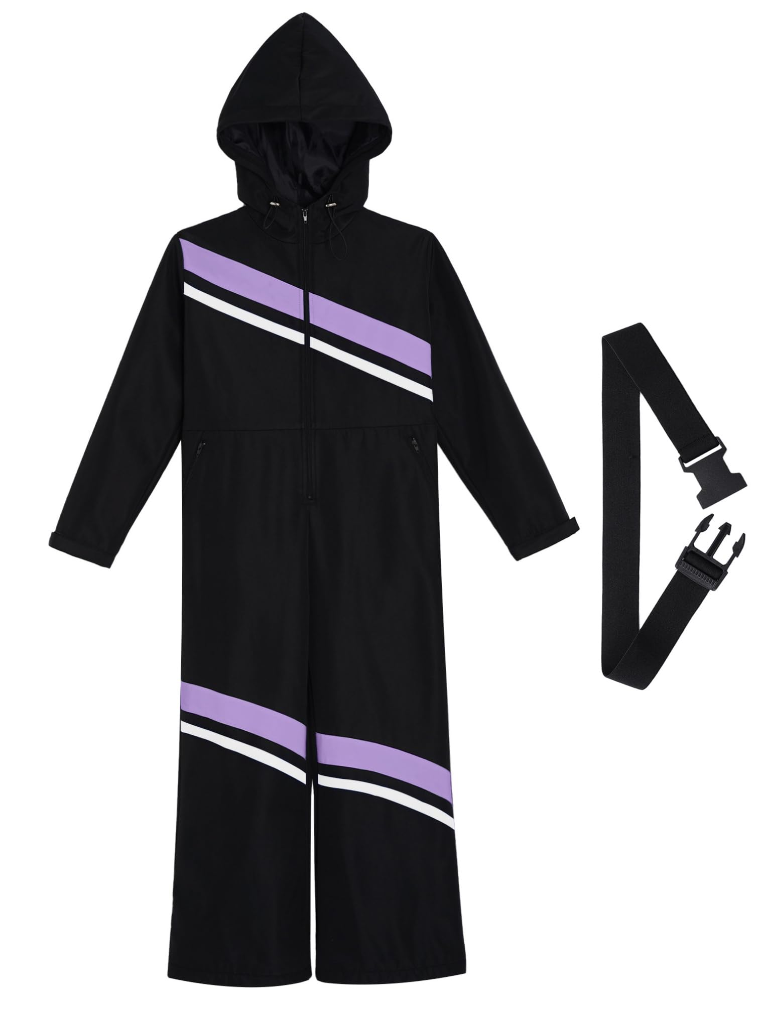 FEESHOW Combinaison De Ski Capuche Pour Enfants Et Filles Jumpsuit Manches Longues Avec Fermeture éclair Ceinture Vêtements D'extérieur Coupe-vent Alpinisme