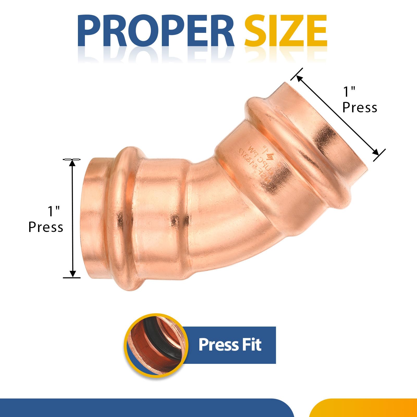 Paquete de 10 Codos de presión de Cobre GUOFIS, Codo de presión de 45 Grados de 1 Pulgada P x P para tuberías de Agua