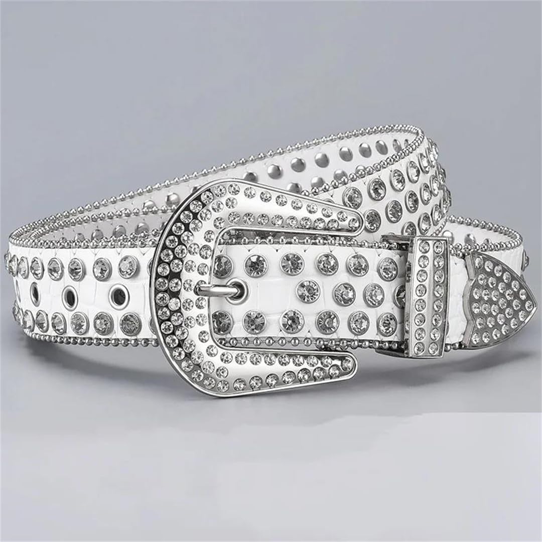 Cinturón de piel suave con diamantes de imitación para mujer, estilo punk rock, elegante, unisex