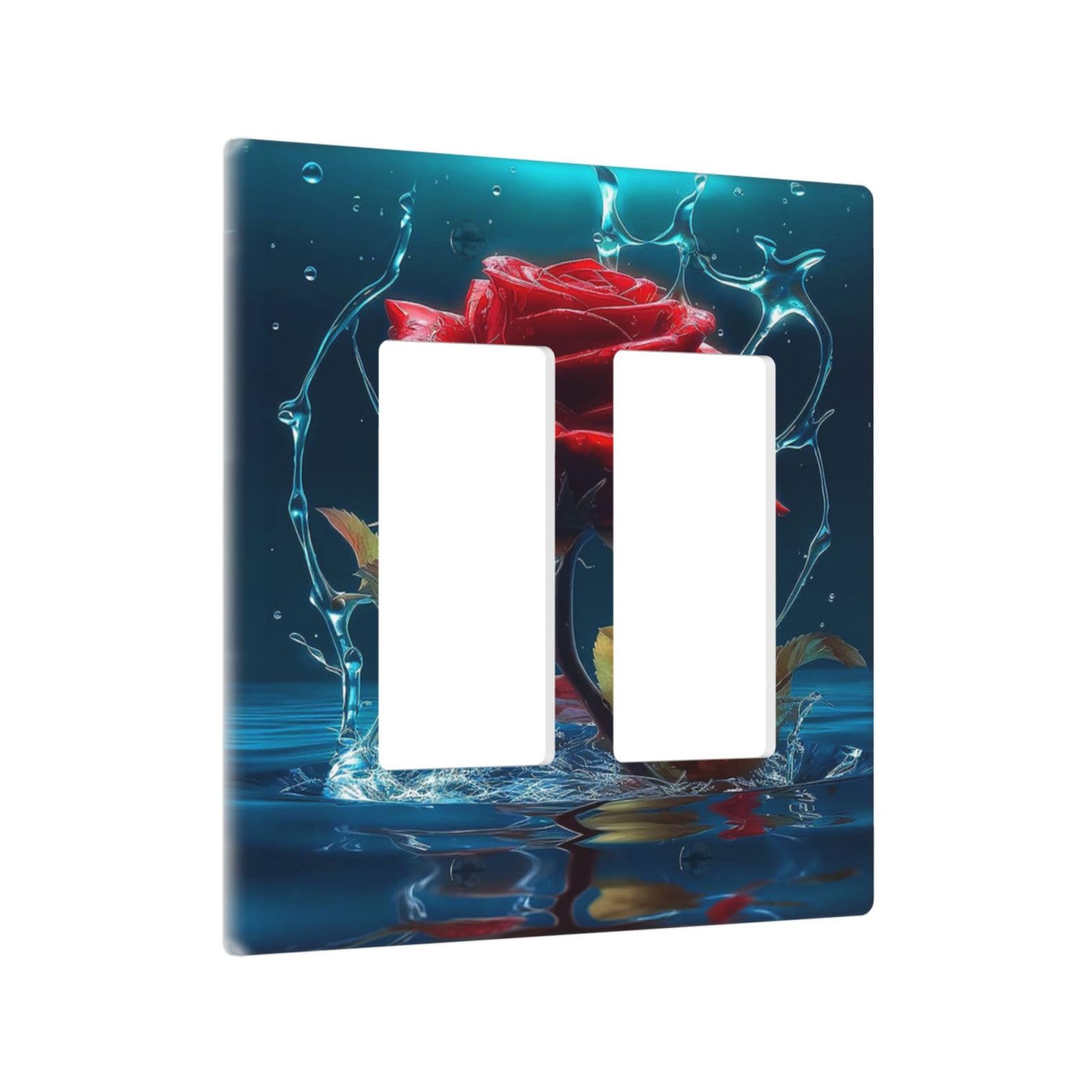 Red Rose Blue Water Drips 2 Gang Rocker Decora Light Switch Cover Decorative Outlet Covers Wall Plate Electrical Faceplate Switchcovers GFCI for Kidroom Bathroom Bedroom Living Room Decor