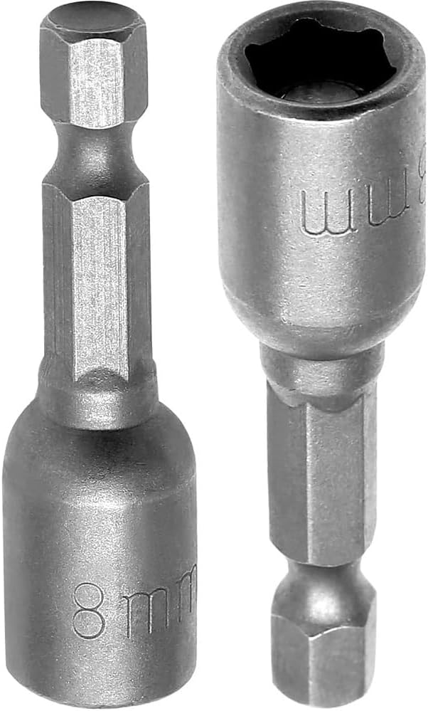 Fixinus Quick-Change Nut Driver Bit, 1/4" Hex Shank 8mm Magnetic Socket Metric Impact Drill Bit, 48mm Length