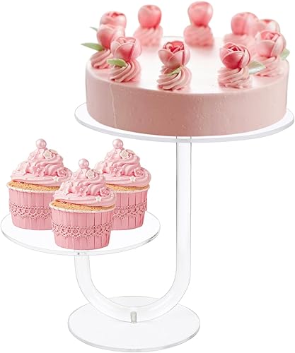 Soporte acrílico para cupcakes de 2 niveles, soporte de exhibición de postres de alta calidad para mesa de postres - Combo de soporte transparente