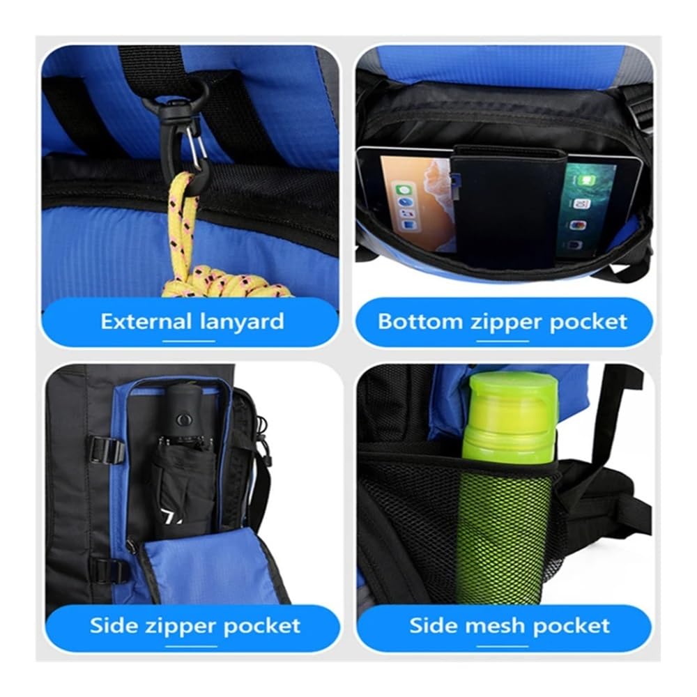 90 l wodoodporny plecak turystyczny kemping torba trekkingowa plecak duża pojemność podróżny outdoorowe torby sportowe sprzęt kempingowy mężczyźni, Niebieska okładka reklamy, rozmiar