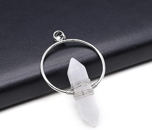 Miniatura 2 de QSLLER 4 colgantes de piedra natural con prisma hexagonal, amatista, cuarzo rosa, ópalo de cristales curativos, dijes de piedra para hacer joyas,