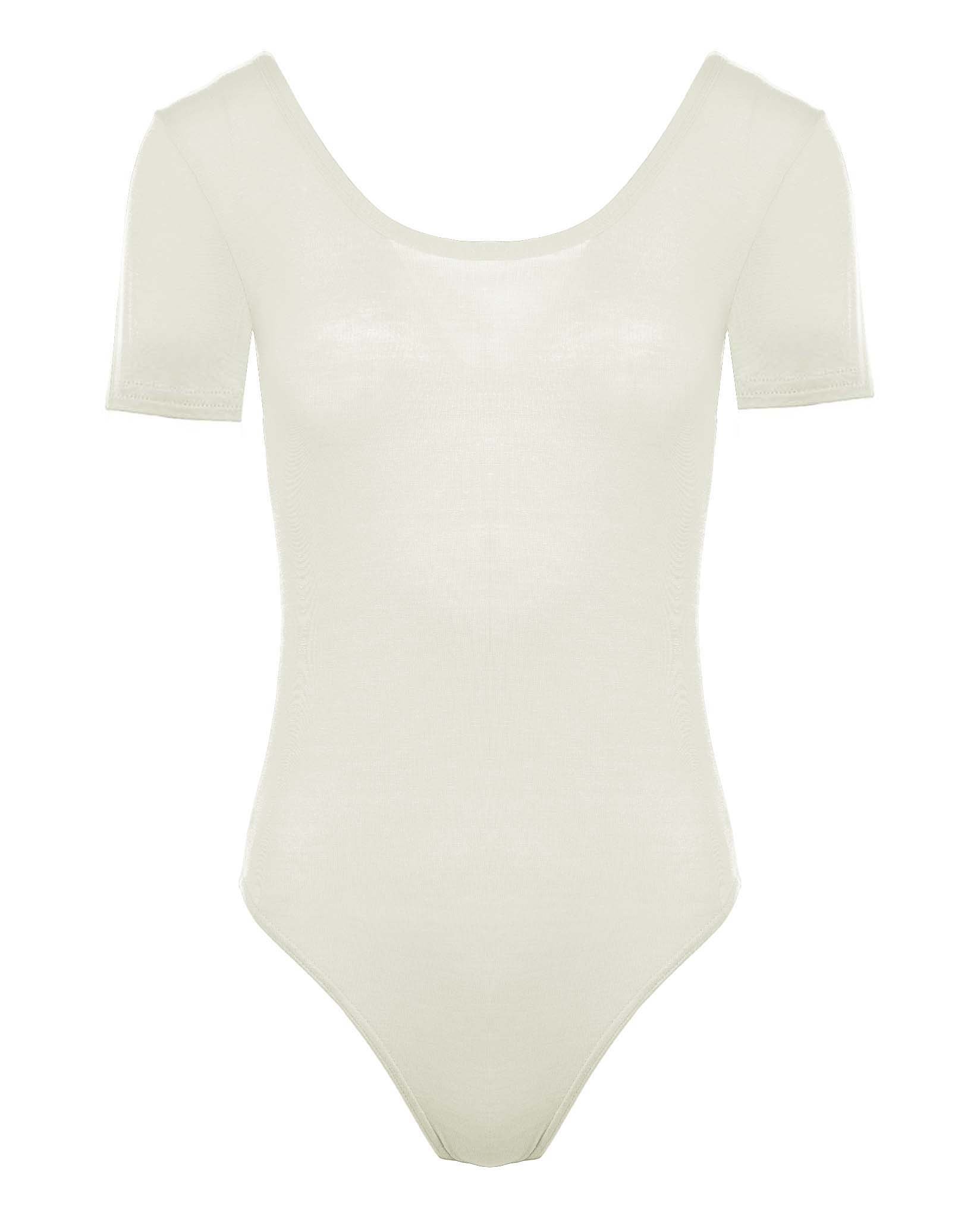 Body2Body BNWT Half Sleeve Ladies Plain Viscose Bodysuit Scoop Neck Leotard Top 8-16 (Cream, 10/12)