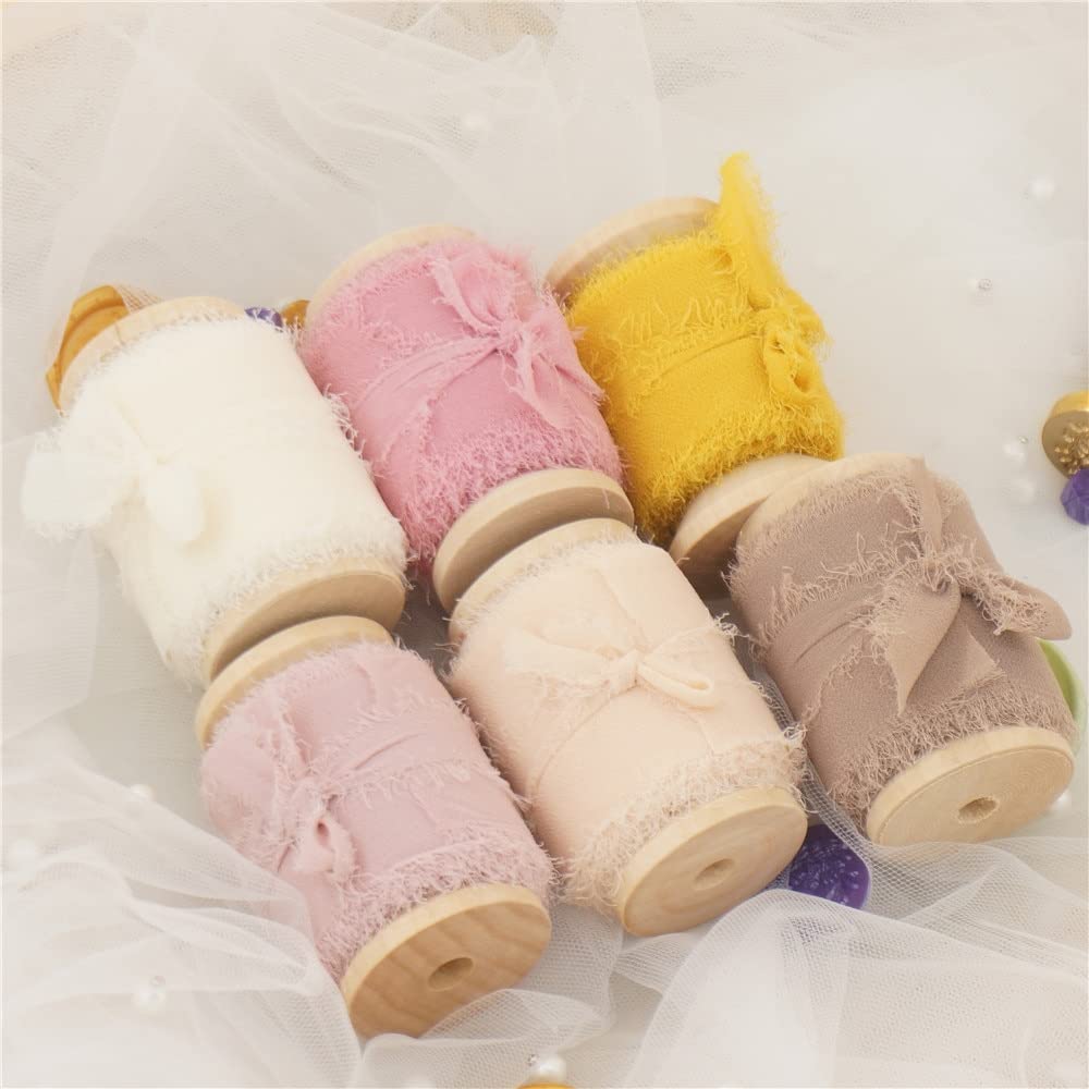 VIRUL Ins Style Fatto a Mano in Chiffon con Bordi sfilacciati Nastro 6 Rotoli Un Set Bouquet da Sposa Stelle filanti Fotografia Confezione Regalo