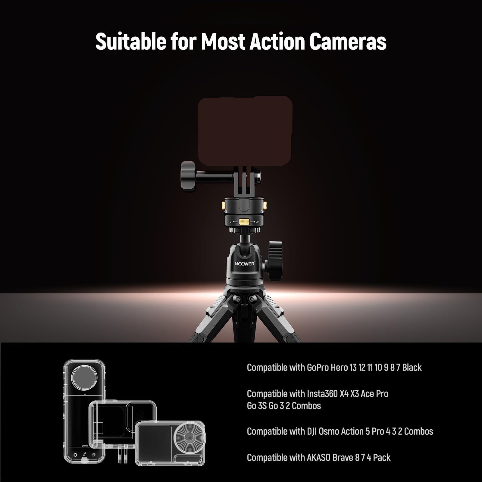 Neewer Kit de montage de caméra 6 en 1,compatible avec Hero13 12 11 Max DJI Osmo Action Insta360,support magnétique à dégagement en métal avec filetage1/4"/doigts pliables pour prises de vue POV,GP-23