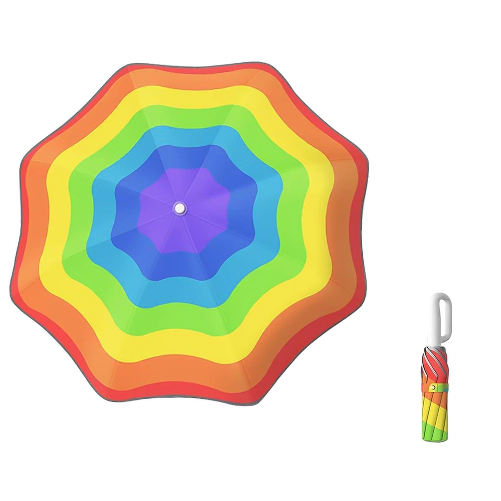 auvstar Ombrello riflettente, per bambini, antivento, automatico, pieghevole, con manico a gancio, apertura e chiusura automatica, UPF 50, arcobaleno