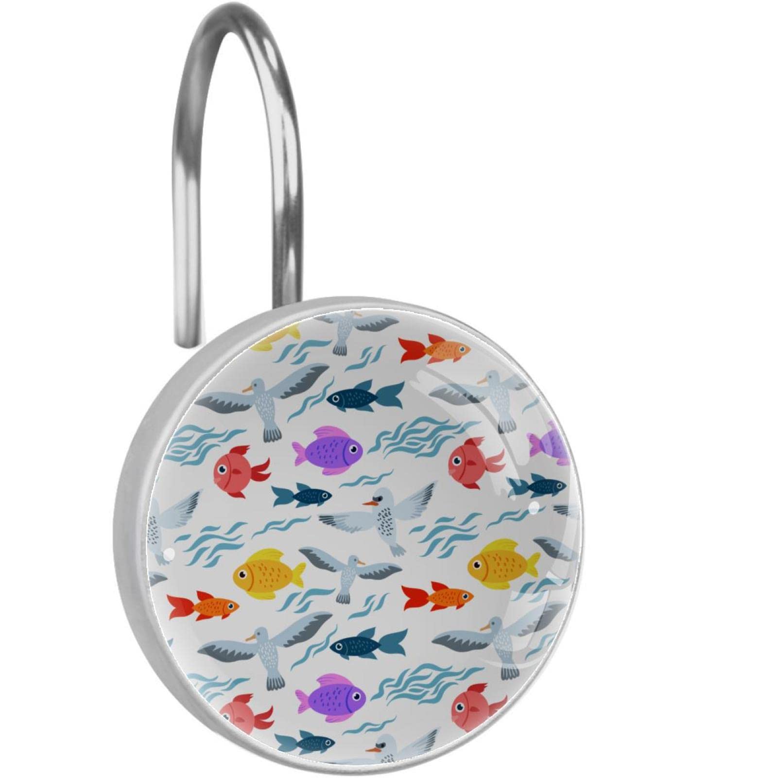 Crochets de rideau de douche inox lot de 12 design marin et oiseaux pour salle de bain