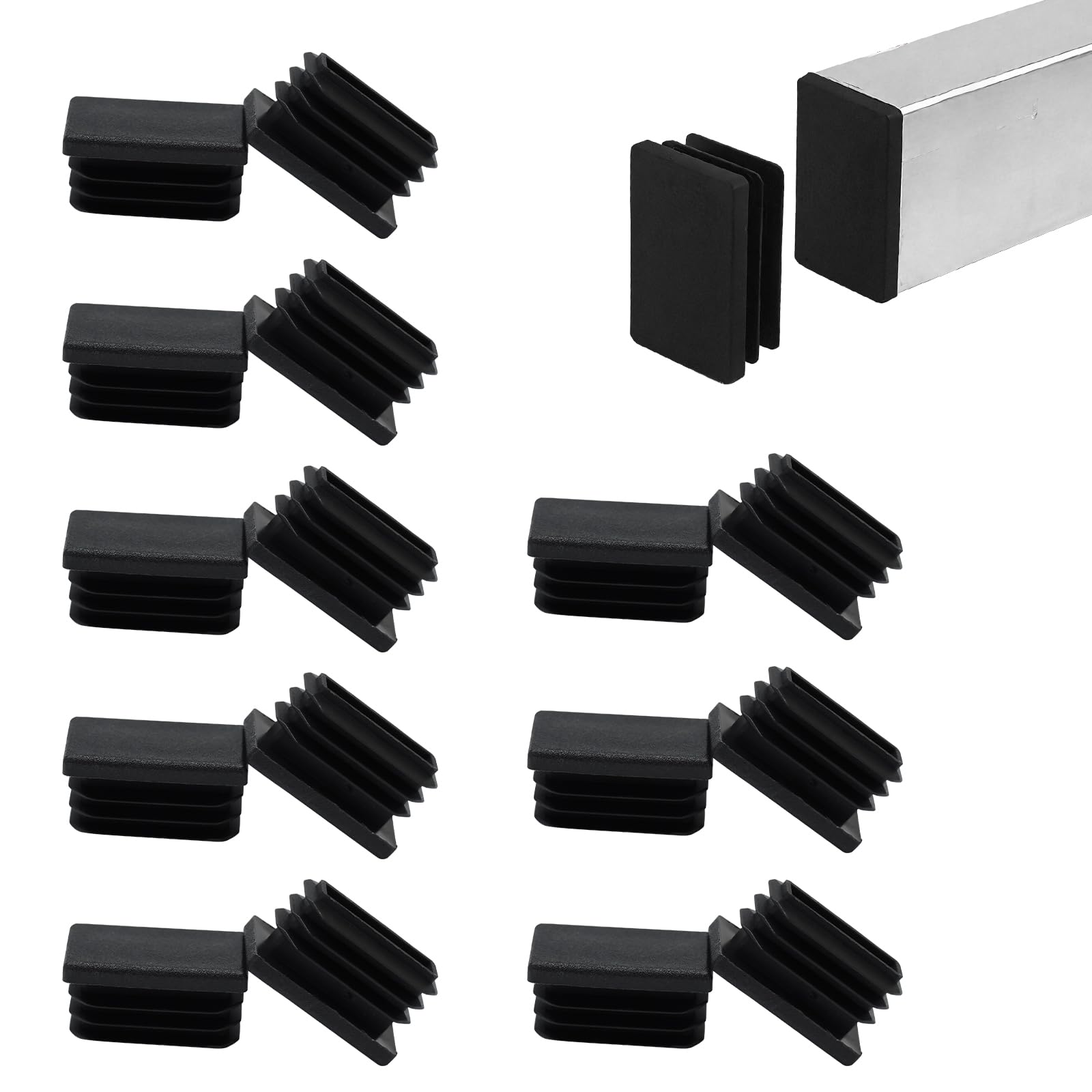 16 Pack 1/2" x 1" Rectangular Tube End Cap Plastic Plugs, Rectangular Tubing Plug Inserts for Metal Tubing, Fences, Glide Protection from Chair Legs and Furniture, Durable Plastic Hole Plugs, Black