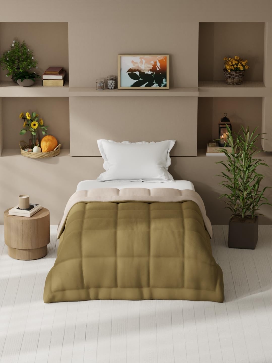 KOPA Ultra Soft Microfiber Reversible Comforter for All Weather -1pc Single (Feather lite) -Brown/Sand-picture-29