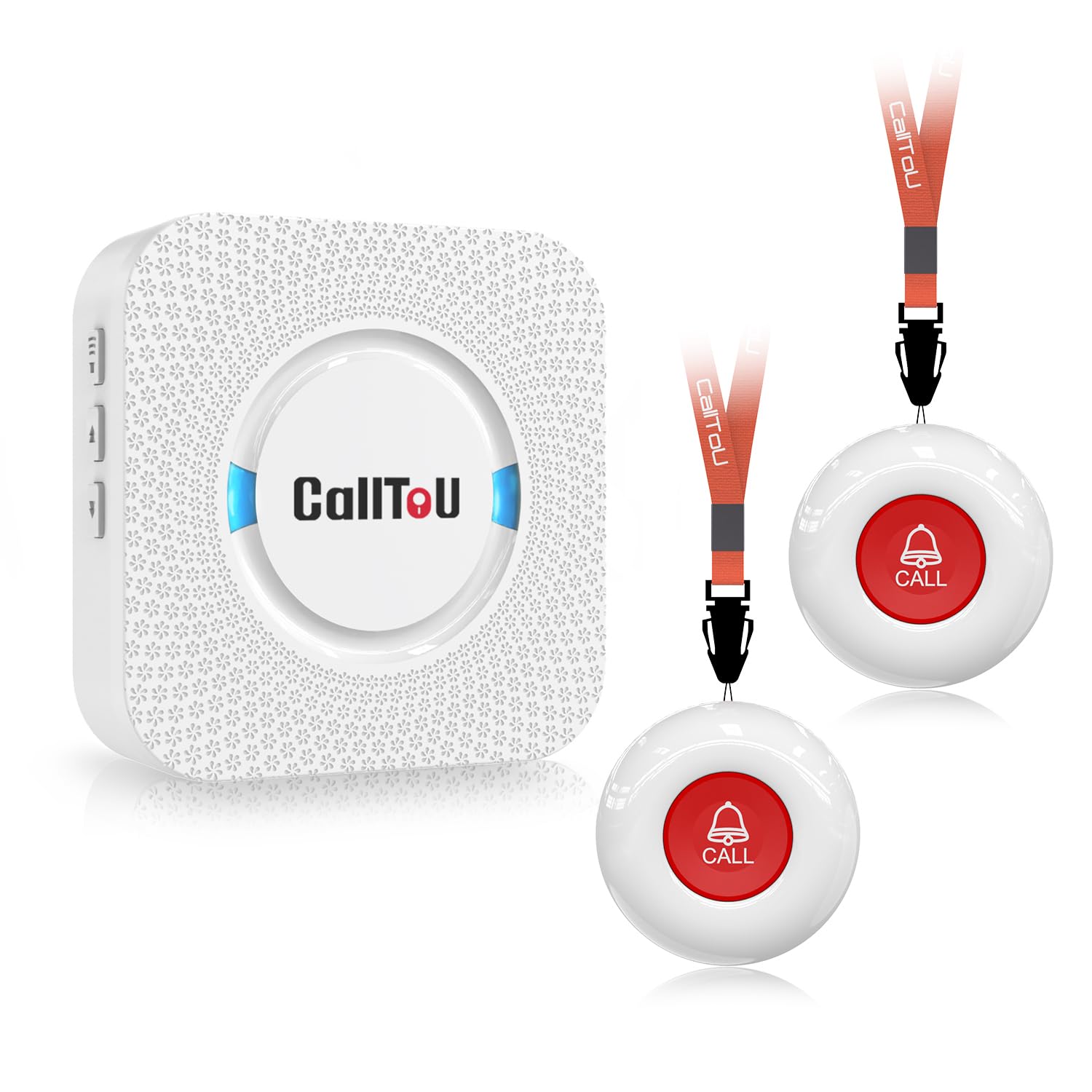 CallToU Elderly Monitoring Call Button Wireless Caregiver Pager Smart Senior System with Light Personal Buzzer Alarm 2 Portable Transmitters 1 Plugin Receiver