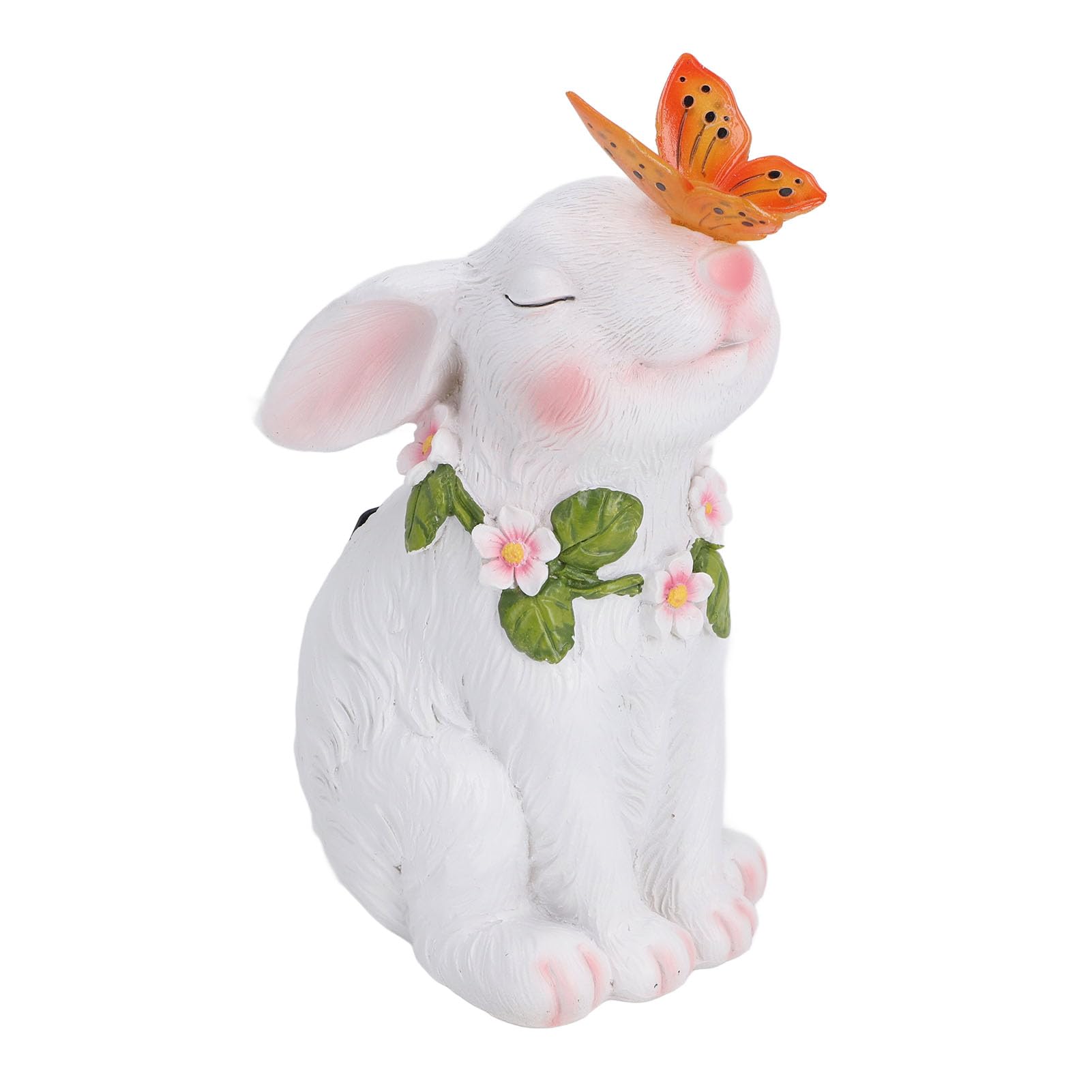 belupaiSolar Rabbit Statue, Waterproof Resin Bunny Statue with Butterfly, Garden Animal Sculpture, for Yard Patio Balcony Lawn Decoration(White)