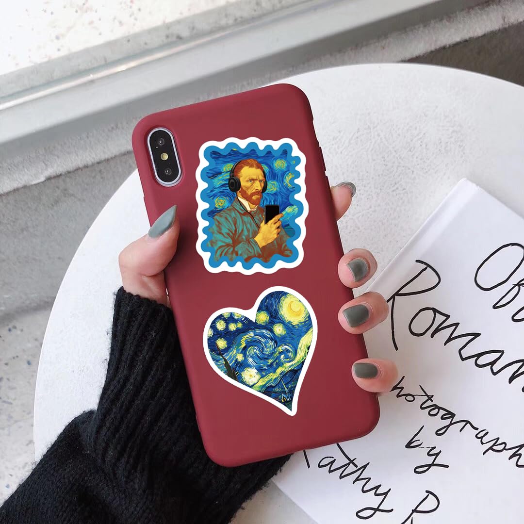 50PCS Van Gogh Artistic Stickers - Starry Night Art, Sunflowers, Self-Portraits, Aesthetic Vinyl Waterproof Stickers for Laptop, Water Bottle, Journal, Scrapbook, Art Lovers Gift