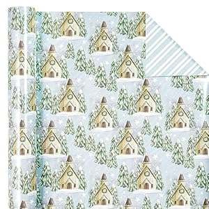 WRAPAHOLIC Reversible Christmas Wrapping Paper - Mini Roll - 17 Inch X 33 Feet - Silver and White Christmas Tree and House Printed on Pearlized Paper for Christmas, Holiday WRAPAHOLIC Reversible Christmas Wrapping Paper Mini Roll 17 Inch X 33 Feet Silver and White Christmas Tree and House Printed on Pearlized Paper for Christmas Holiday
