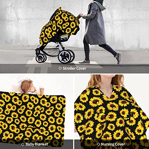 Image of Sunflower Baby Car Seat Canopy Cover 39x27.5 Inches Multi Use Nursing Cover for Newborn Car Seat Canopy Mom Nursing Breastfeeding Covers Newborn Shower Gifts