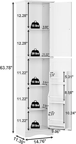 Miniatura 3 de Function Home Armario de almacenamiento alto, gabinetes de baño estrechos de 64 pulgadas, despensa de cocina independiente con estantes de