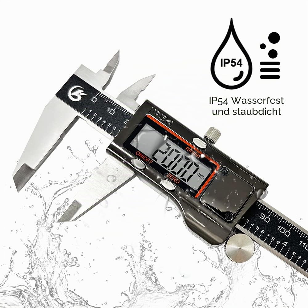 KETOTEK Messschieber Digital Schieblehre IP54 Wasserdichte Staubdicht, Elektronische Edelstahl Messlehre Messwerkzeuge 150mm/6-Zoll mit Ersatzbatterie LCD Display für Haushalt & Industrie Messung