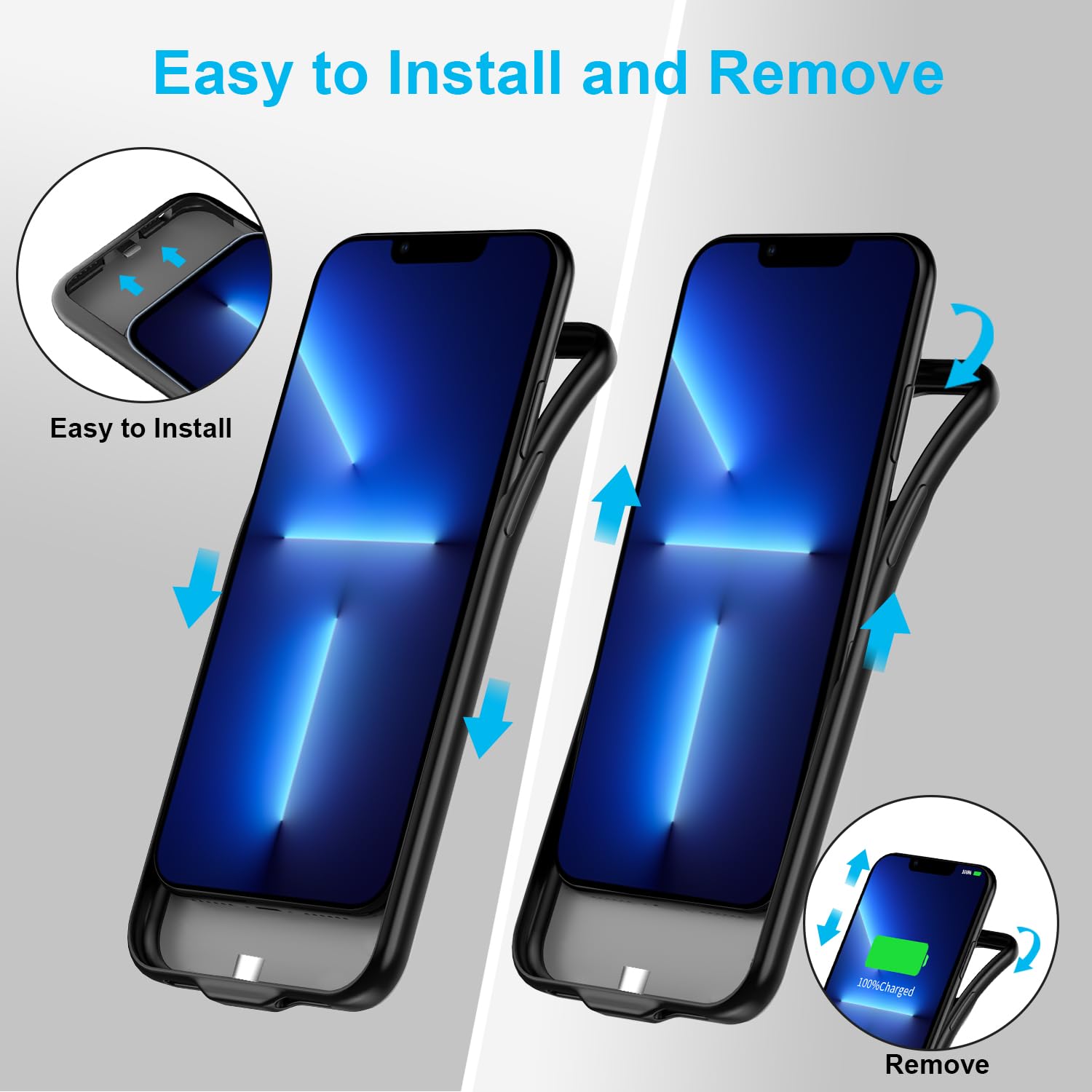 Funda de batería para iPhone 13 Pro Max, 8500 mAh recargable y resistente, práctica funda de carga, duración adicional de la batería para iPhone 13 Pro Max (solo se adapta a 6.7 pulgadas