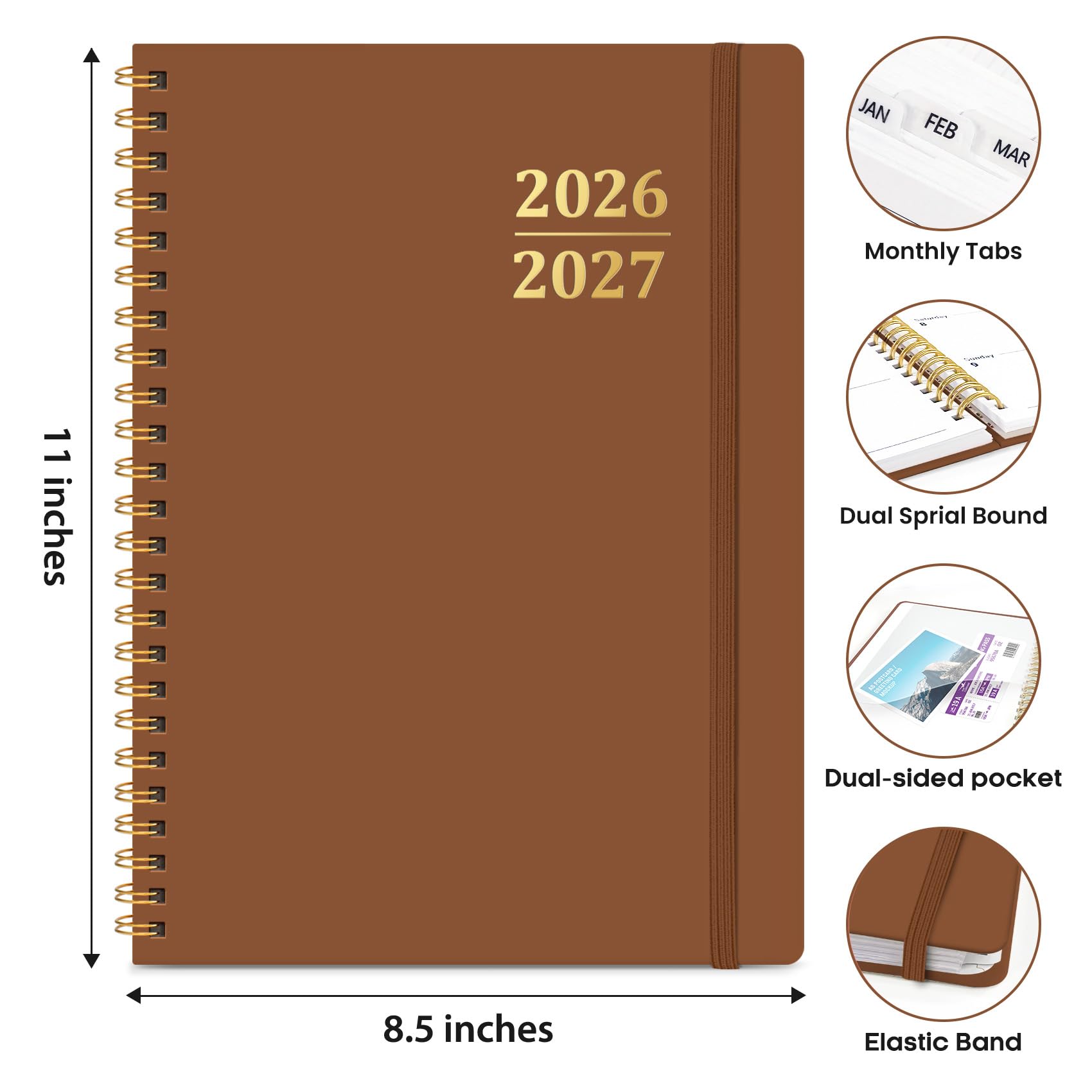 Agenda académique 2026-2027, 21,6 x 27,9 cm, calendrier hebdomadaire et mensuel, juillet 2026 à juin 2027, grand organiseur à couverture rigide avec onglets, parfait pour les enseignants, les