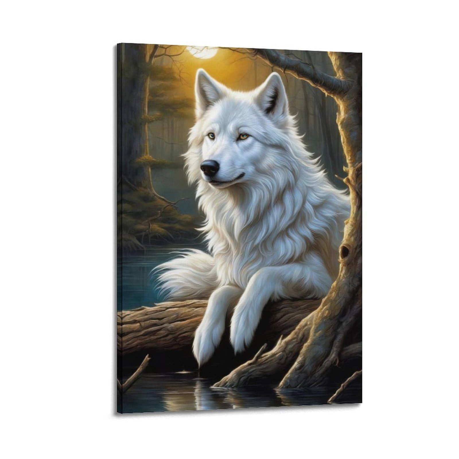WZKTCL Animal Poster Arctic Wolves by The River Poster Decorative Painting Canvas Wall Posters And Art Picture Print Modern Family Bedroom Decor Posters 24x36inch(60x90cm)