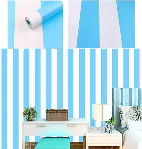 Miniatura 3 de PoetryHome Vinilo autoadhesivo con rayas azules y blancas para estantes, para paredes, guardería, niñas, armarios, aparadores, cajones, muebles,