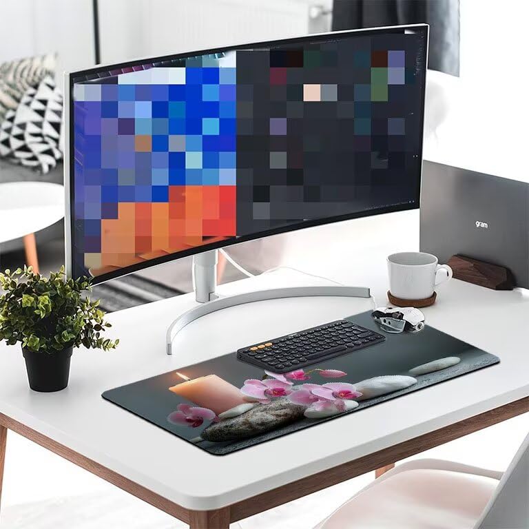 Tappetino Mouse Gaming XXL 1600 x 800 mm Tappetino Antiscivolo Sottomano Da Scrivania Per Mouse e Tastiera, Con Base In Gomma Antiscivolo, Mouse Pad Orchidea Statua di pietra, Regalo per Uomo L-645