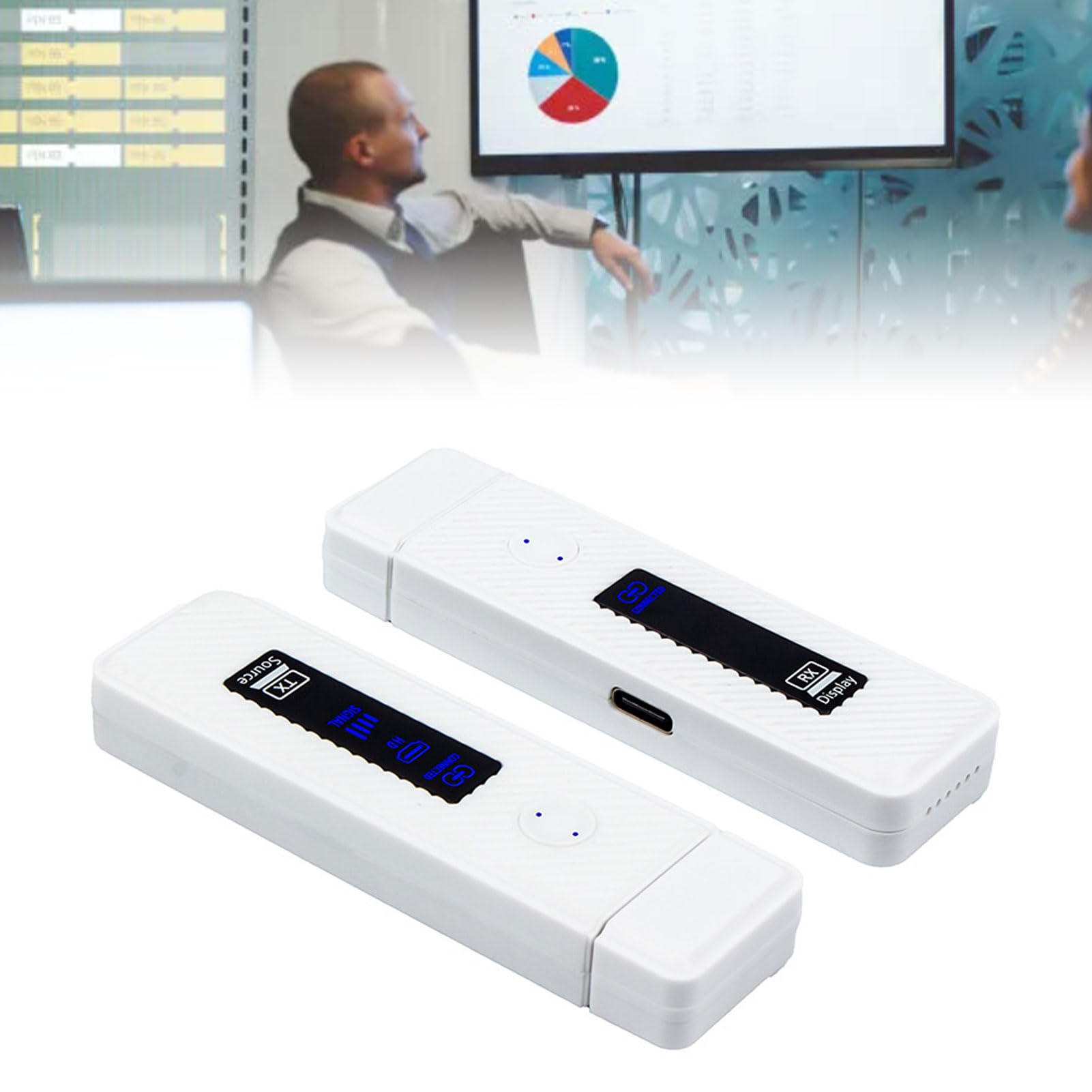 Bezprzewodowy Nadajnik i Odbiornik HDMI, Dekodowanie 4K, Wyjście Wideo HD 1080P 60 Hz, 197 Stóp 60 M, Wyświetlacz LED, Plug and Play (WHITE)