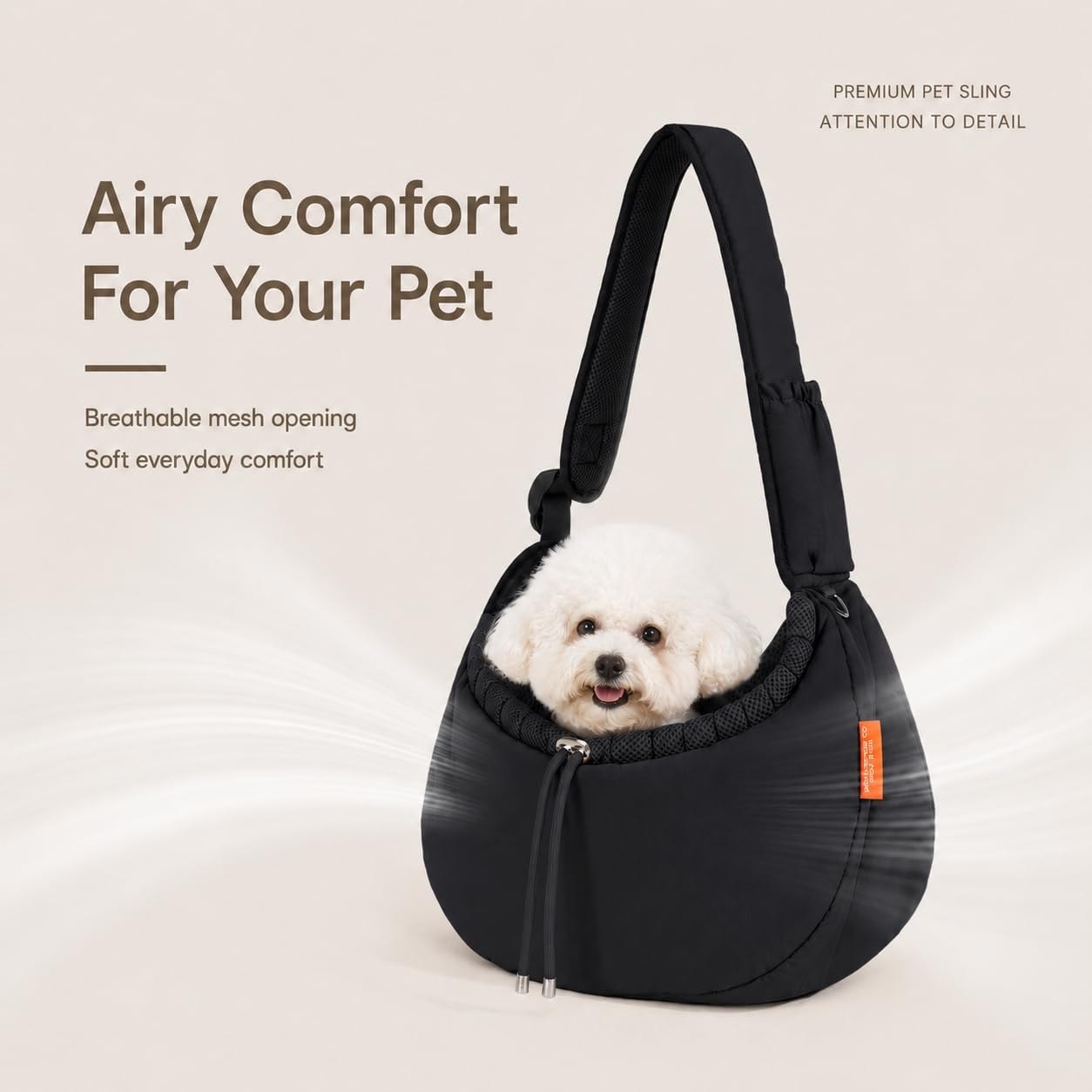 Cat Carrier Sling Bag, Black | Breathable mesh, padded rim, phone pocket and lightweight nylon for daily outings; cats to 15 lb, small dogs to 11 lb