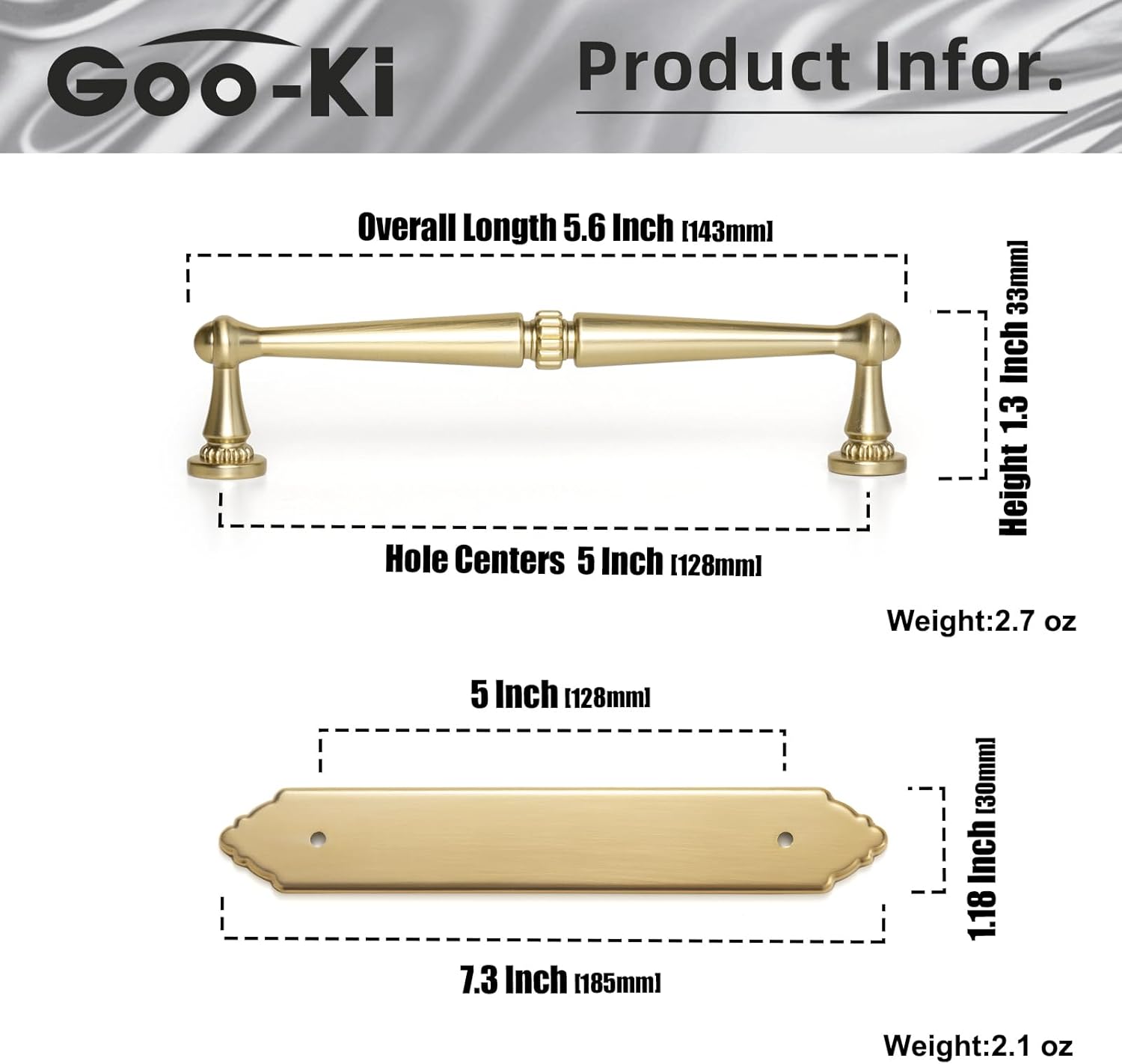 Goo-Ki 5.04" c-c Champagne Bronze Cabinet Pulls with Back/Base Plate Zinc Alloy Kitchen Hardware - 2 Pack Modern Bar Drawer Pulls Cabinet Handles with Spacer