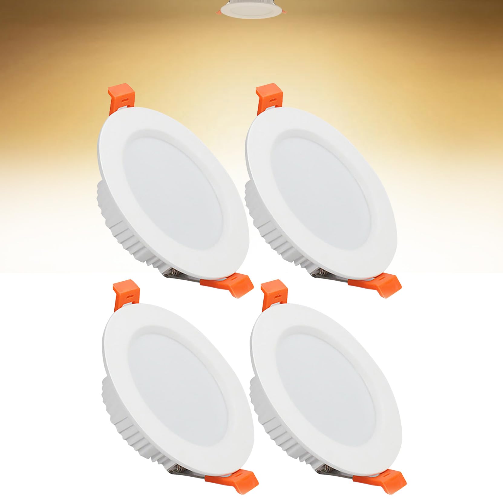 7W LED Recessed Ceiling Spotlights, 3000K Warm White Ultra Slim Panel Light, Cut Φ80-90mm, AC110-240V Round Downlights for Living Room Office, 4 Pack