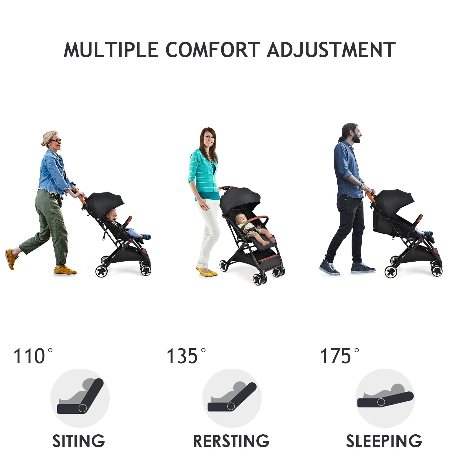 LIFEZEAL Poussette Canne Pliable avec Dossier Réglable, Poussette Bébé Compacte Confort avec Cosy, Moustiquaire, Harnais à 5 Points, 4 Roues, Panier de Rangement, Charge de 15 kg, 0-36 mois (Noir)
