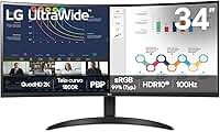 Monitor LG UltraWide™ Curvo – Tela VA de 34”, 21:9, WQHD, sRGB 99%, HDR10, 100Hz, 5ms (GTG), PBP - 34WR50QK-B