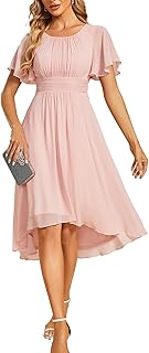 Women's Chiffon Crew Neck Empire Waist Short Sleeve Semi Formal Dresses ...