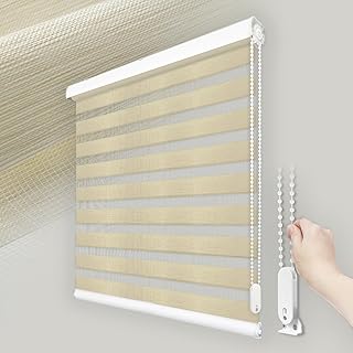 FOIRESOFT Standard Custom Jacquard Pattern Zebra Roller Blinds [Woodlook, Beige, W 10-110 x H 10-115 inch], Dual Layer Safety Device Manual Shades, Light Filtering Window Covering - Buy now