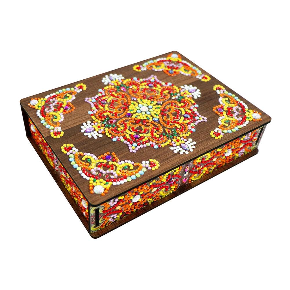 Scatola Portagioie In Legno Con Diamanti 5D - Mandala Fai Da Te - Kit Pittura Diamanti Per Adulti - Regalo Creativo Decorativo - 5
