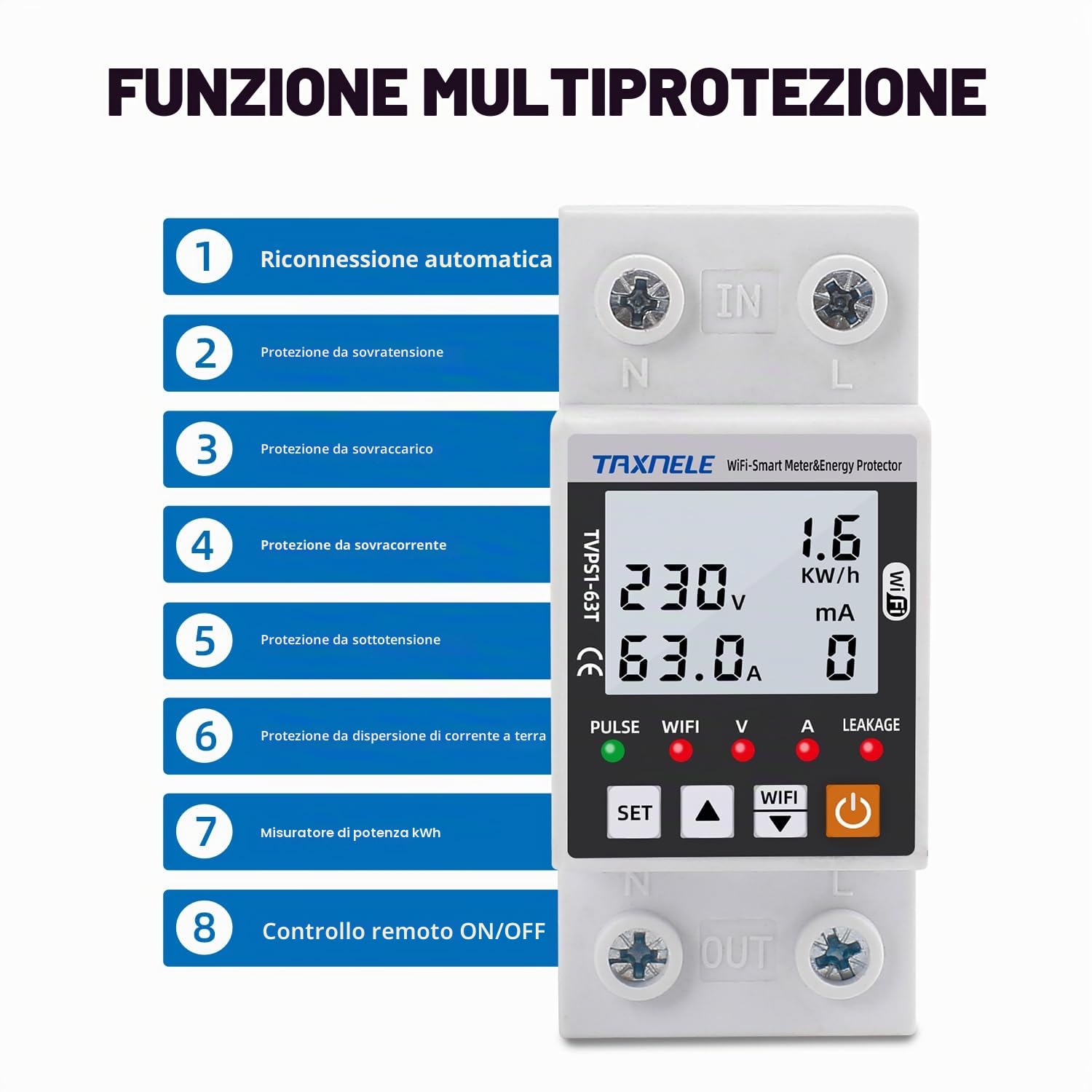 WiFi Misuratore intelligente di energia AC 63A 80-300V WiFi Smart Earth Leakage Over Sotto Protezione di Tensione Interruttore Elettricità Monitor di Energia APP Telecomando Smart Life 230V
