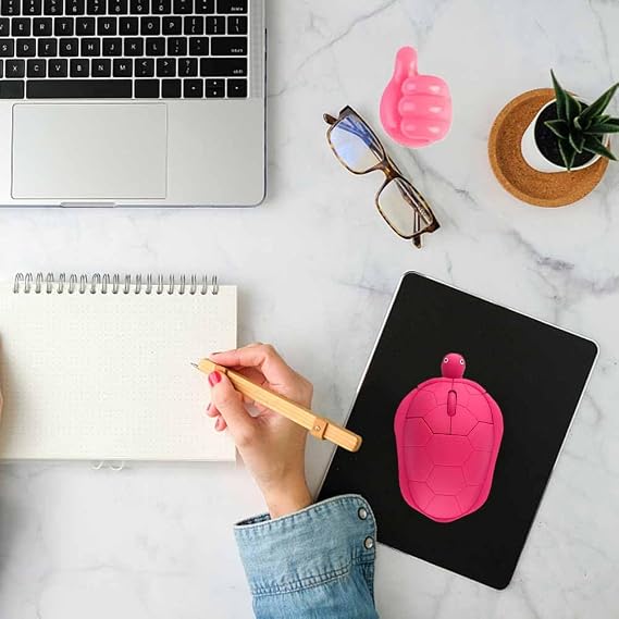 Cute Wireless Mouse, Funny Turtle Animal Mouse, Silent Computer Mouse with 1 Random Cord Holder, Cordless Mouse for Kids, PC Laptop Notebook-Red