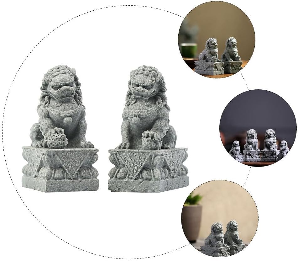 HOMSFOU Mini Lion Statue 3.54X2.63X1.61In Stone Lion Ornaments for Home Decor Lifelike Small Figurines for Desktop Bonsai and Office Decoration