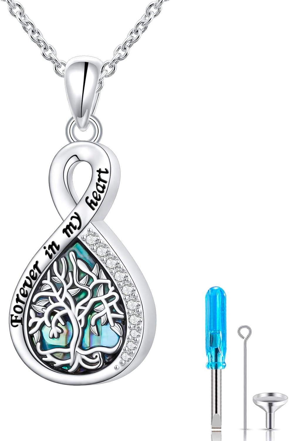 925 Sterling Silver Butterfly Sunflower/Tree of Life/Cross/Hummingbird/Star Moon/Guardian Urn Necklace for Ashes Abalone Shell Keepsake Pendant Necklace Memorial Cremation Jewelry Gifts for Women