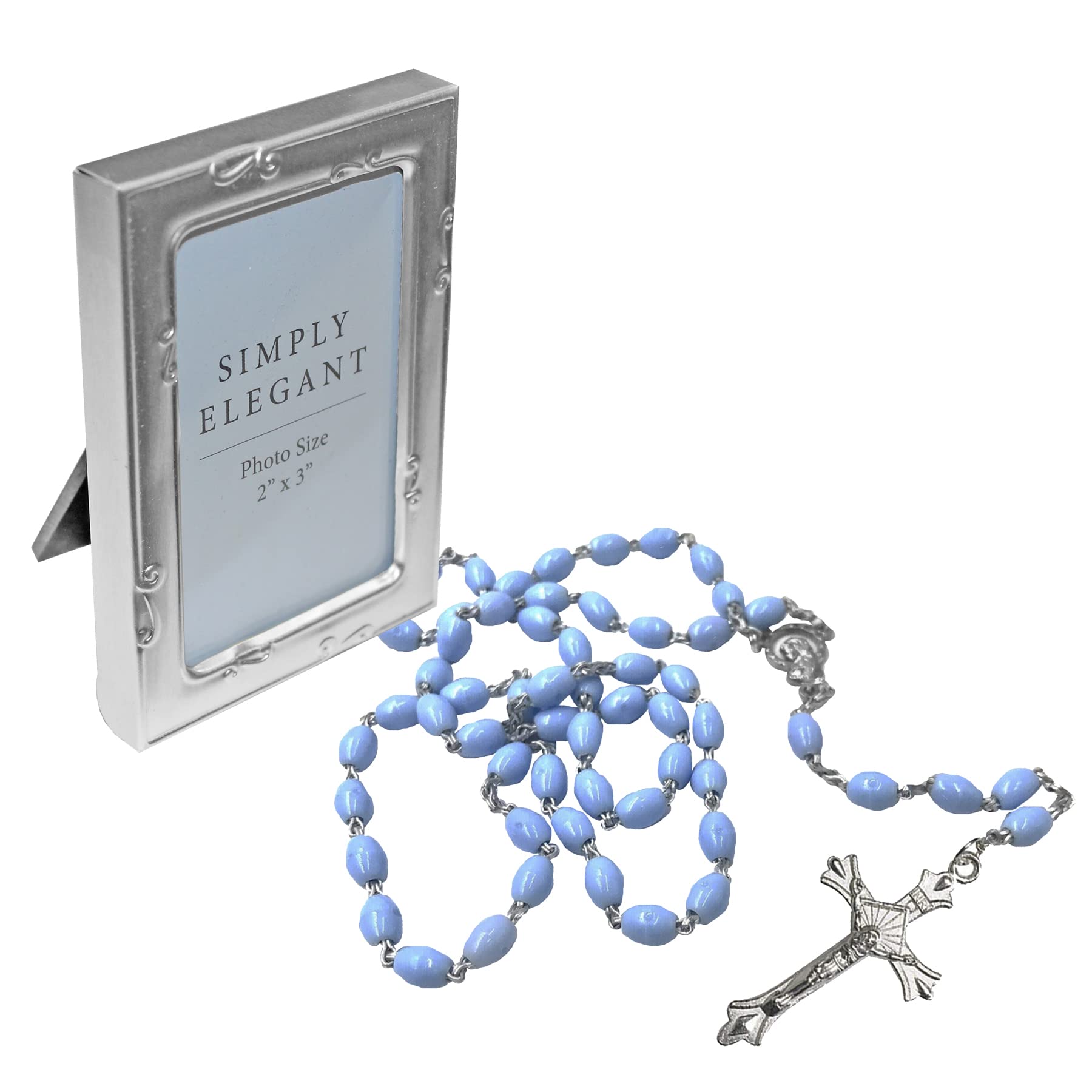 First Holy Communion Blue Rosary and Mini Photo Frame Set, Multicolour