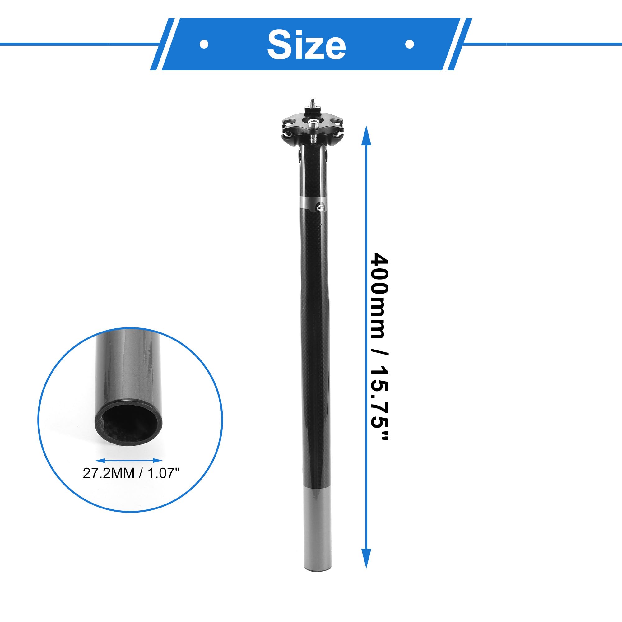 Tige De Selle De Vélo 27.2X400mm 1 Pc Angle Réglable | Couleur: Noir Brillant Et Gris, Taille: 27.2 X 400 Mm, Convient Pour: La Plupart Des Vélos De Route, VTT, BMX, DH, Etc.