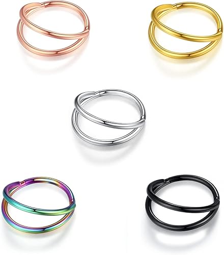 Miniatura 4 de Anillos de nariz Acero quirúrgico 316L, doble aro de nariz, 14G16G18G20G con bisagras, piercing de caracola, piercing para septum, labio,