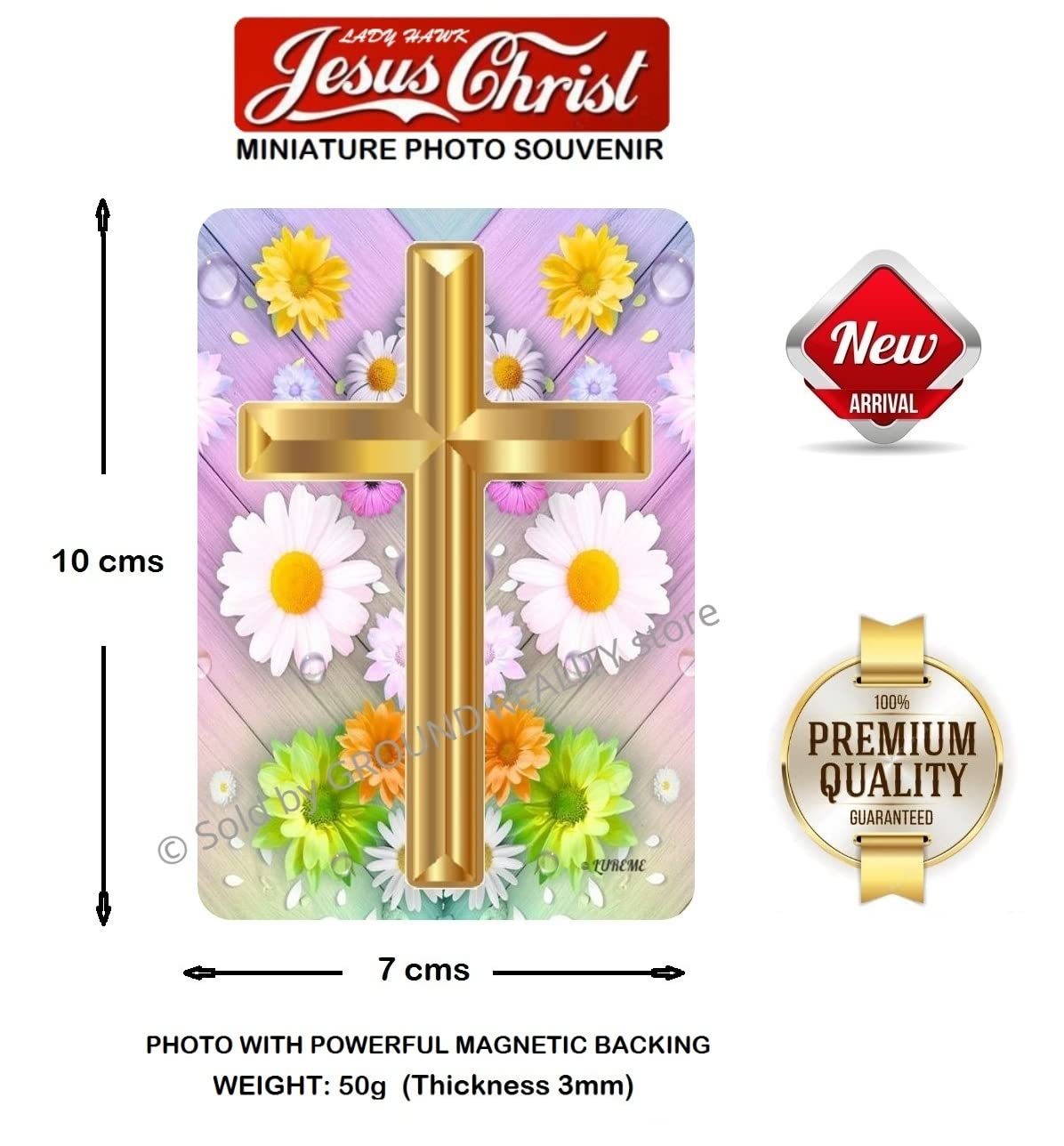 LADY HAWK Jesus Holy Cross Miniature Painting with magnetic backing. A Divine Gift for The Lord's Blessing. Directly sticks to any Metal Surface. Size 10x7cms Jesus Photo Frame Model Series - (G378) 1